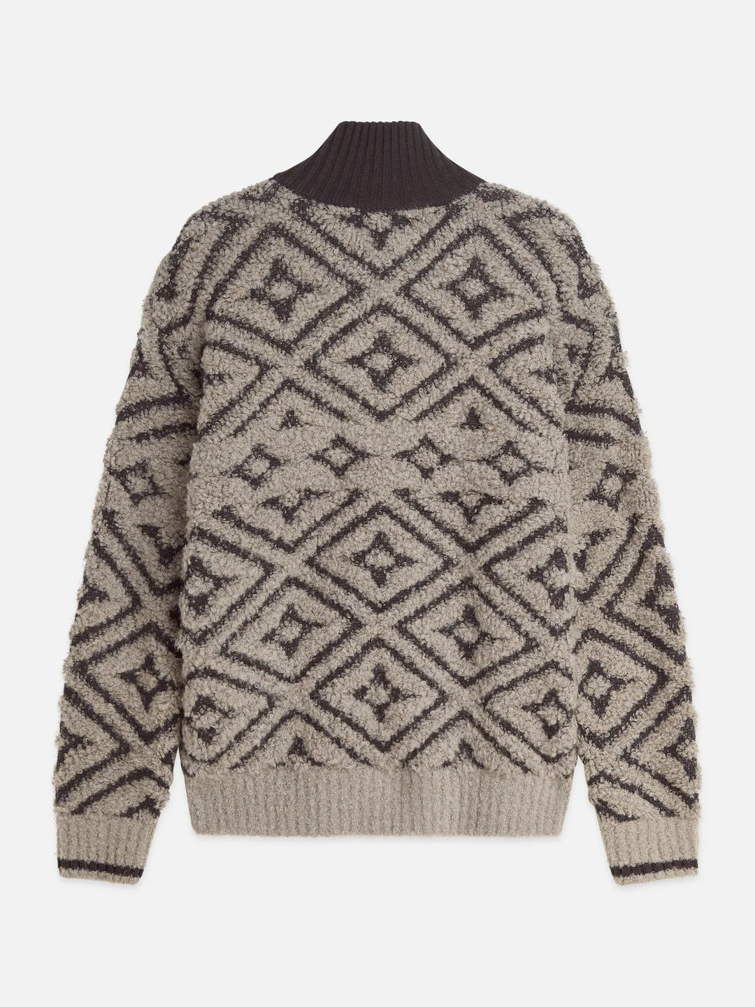 JACQUARD WOOL-BLEND ZIP-THROUGH RELAXED PULLOVER "WALNUT"