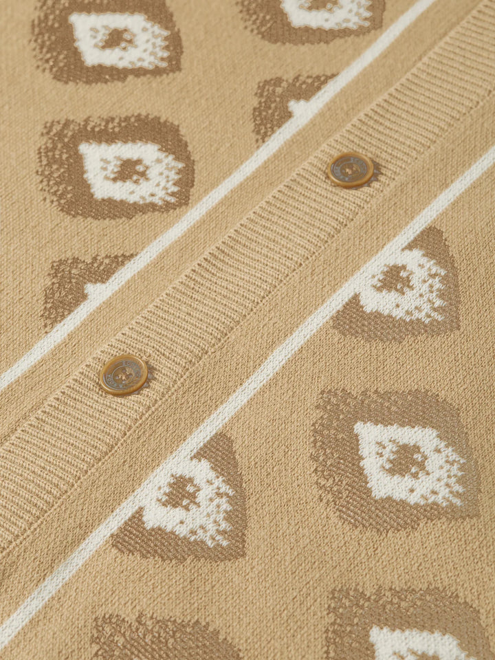 JACQUARD KNITTED SHORT SLEEVED SHIRT "GLITCH GEO TRAVERTINE"