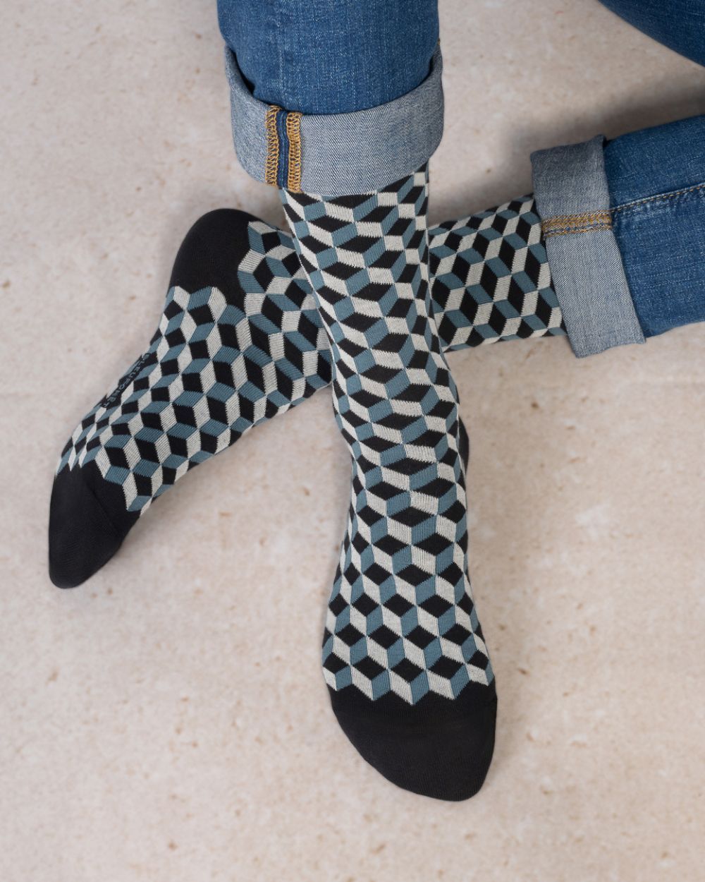 CUBE COTTON SOCKS "BLACK/BLUE"