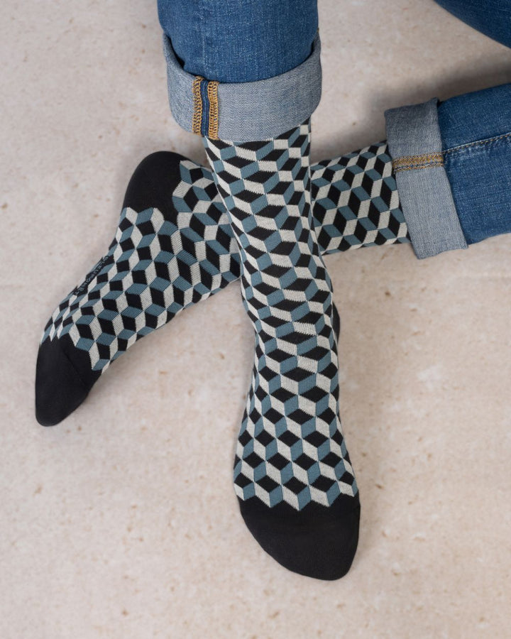 CUBE COTTON SOCKS "BLACK/BLUE"