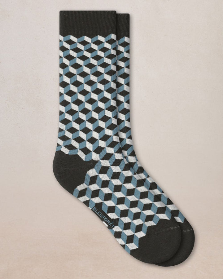 CUBE COTTON SOCKS "BLACK/BLUE"