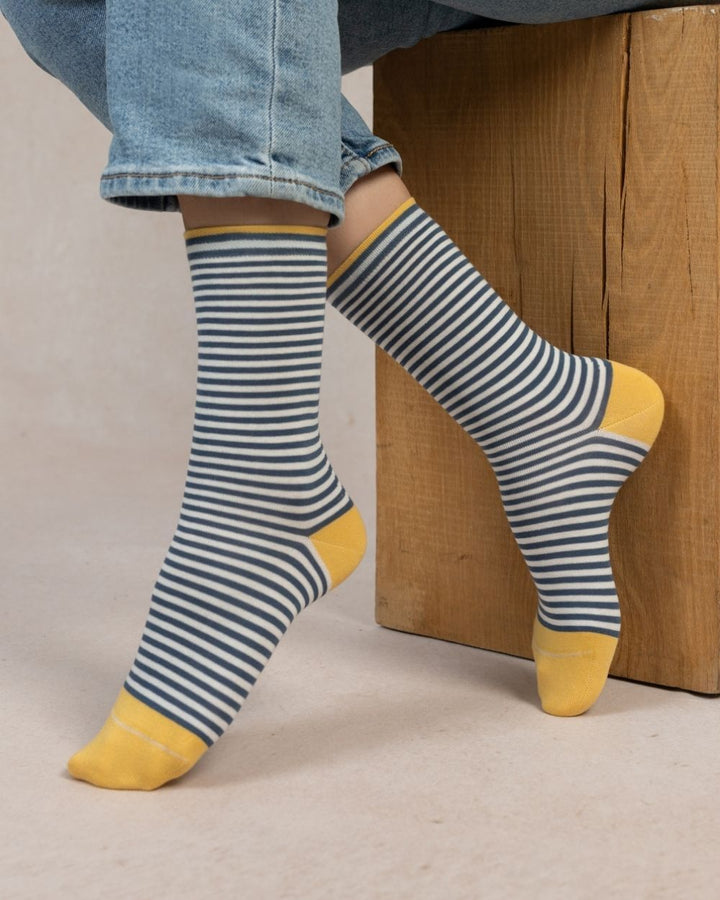COTTON STRIPED SOCKS "DENIM/YELLOW"