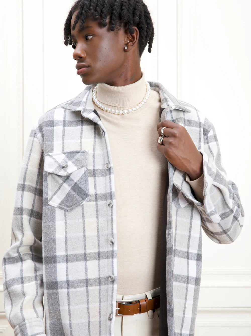 JERRY POLAR FLEECE CHECKERED BONDED SHIRT "CHROME"