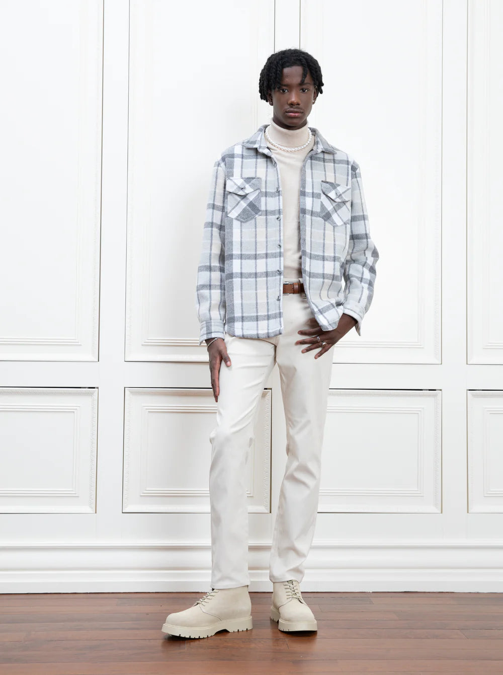 JERRY POLAR FLEECE CHECKERED BONDED SHIRT "CHROME"