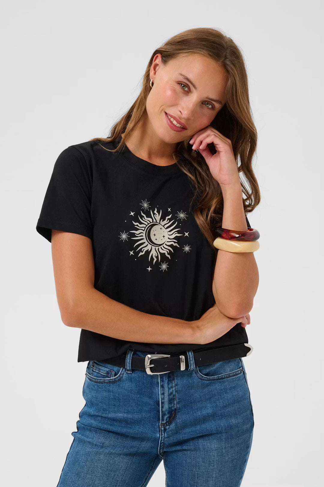 KAJOANNA T-SHIRT "BLACK W. FEATHER GREY"