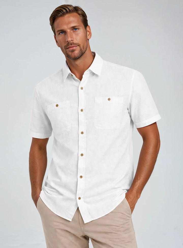 JON - SHORT-SLEEVE LINEN COTTON SLUB SHIRT "WHITE"