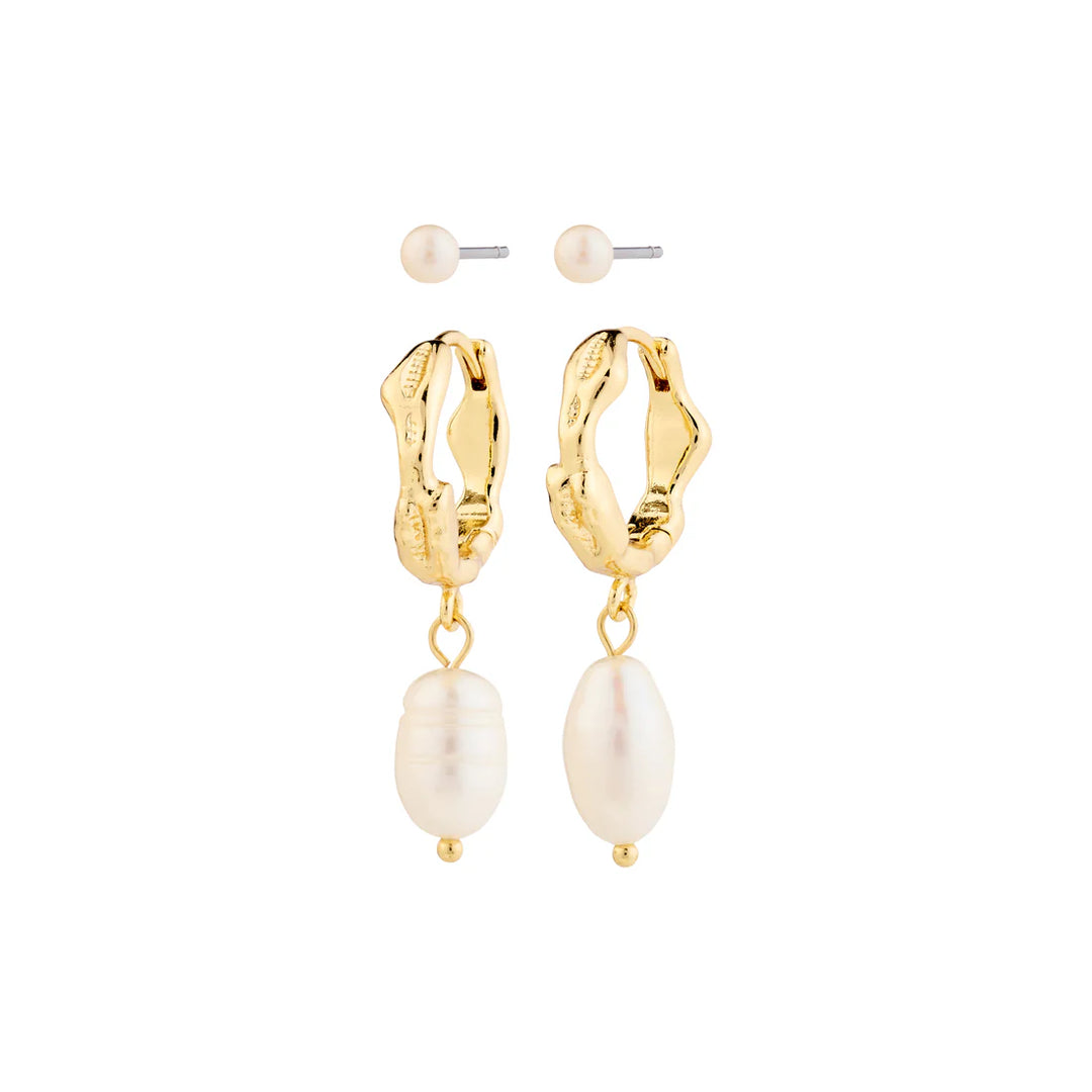 JONNE PEARL EARRINGS 2-IN-1 SET "GOLD-PLATED"