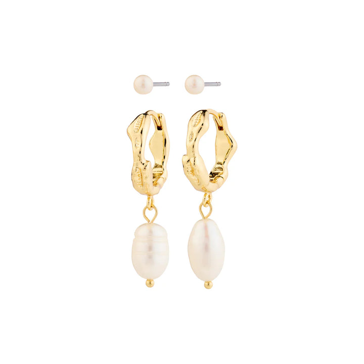 JONNE PEARL EARRINGS 2-IN-1 SET "GOLD-PLATED"