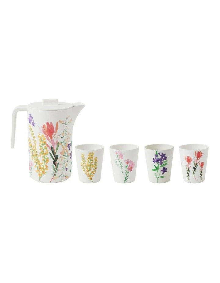 MAXWELL & WILLIAMS - Wildflowers Bamboo Jug And Tumbler 5-Piece Set Gift Boxed