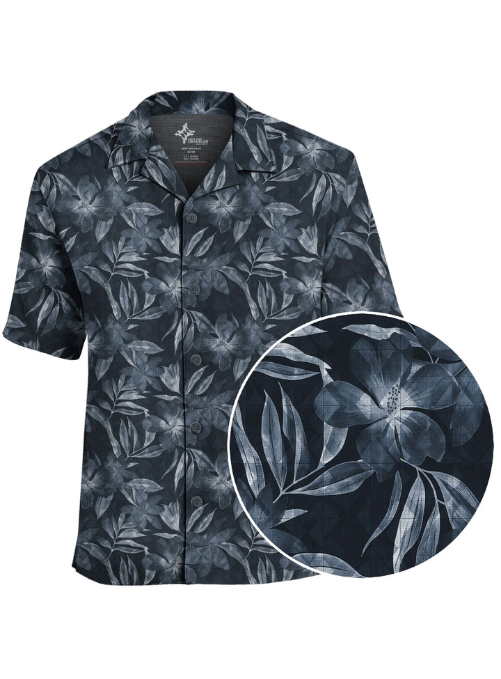 JULIEN - 4-WAY STRETCH FLORAL PRINT CUBAN COLLAR SHIRT "NAVY"