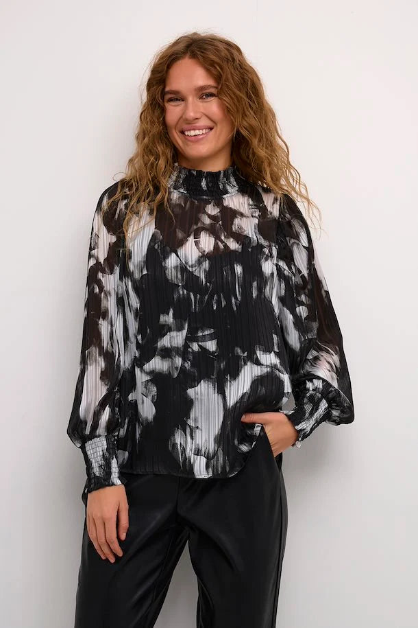 KALIFA BLOUSE "BLACK/GREY BLURRY GRAPHICS"