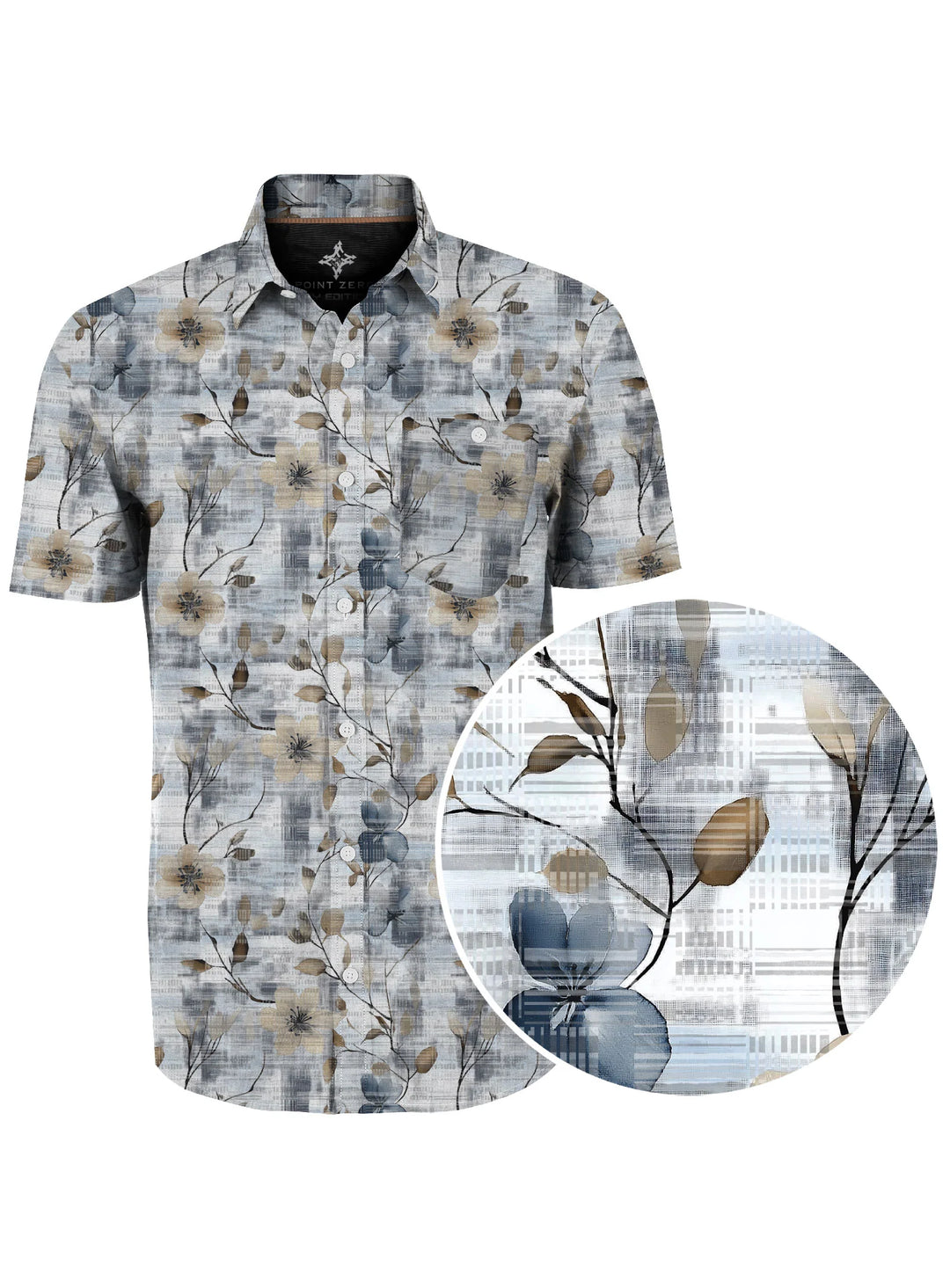 KANG - TEXTURED FLORAL PERFORMANCE SHIRT "DENIM"