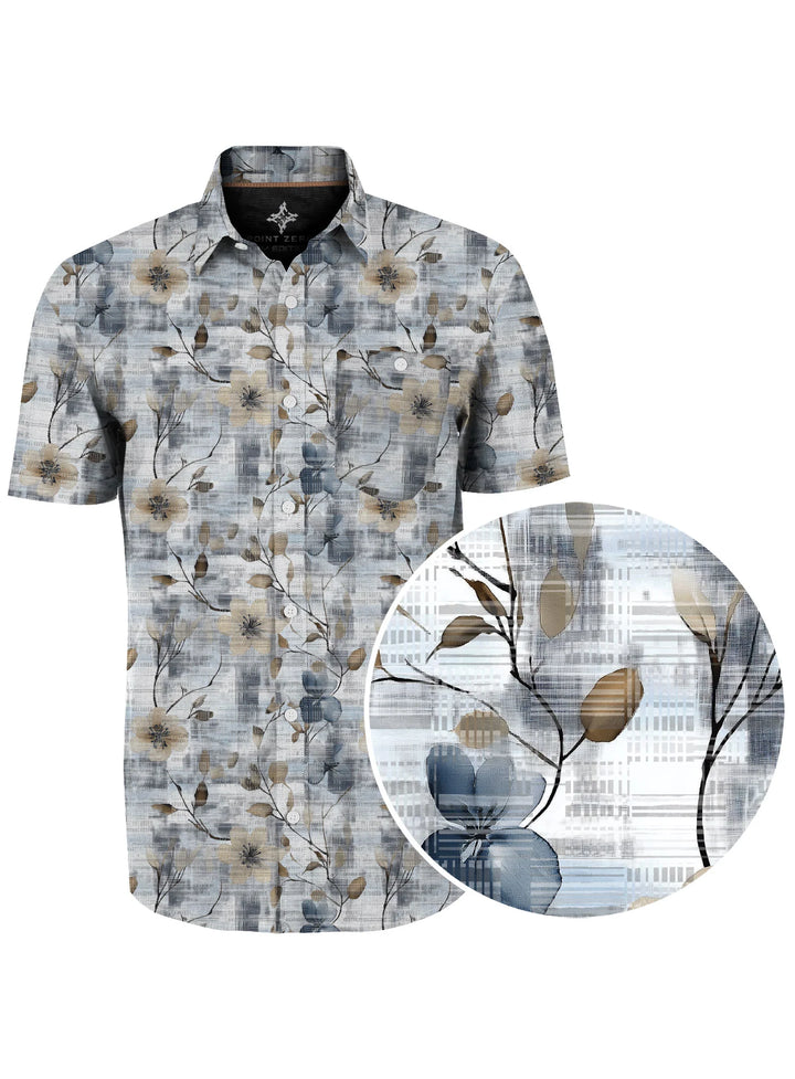 KANG - TEXTURED FLORAL PERFORMANCE SHIRT "DENIM"
