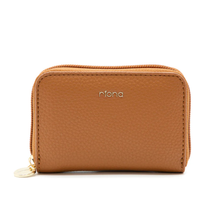 RIONA KETTY PEBBLED RFID SMALL ZIP AROUND WALLET "COGNAC"