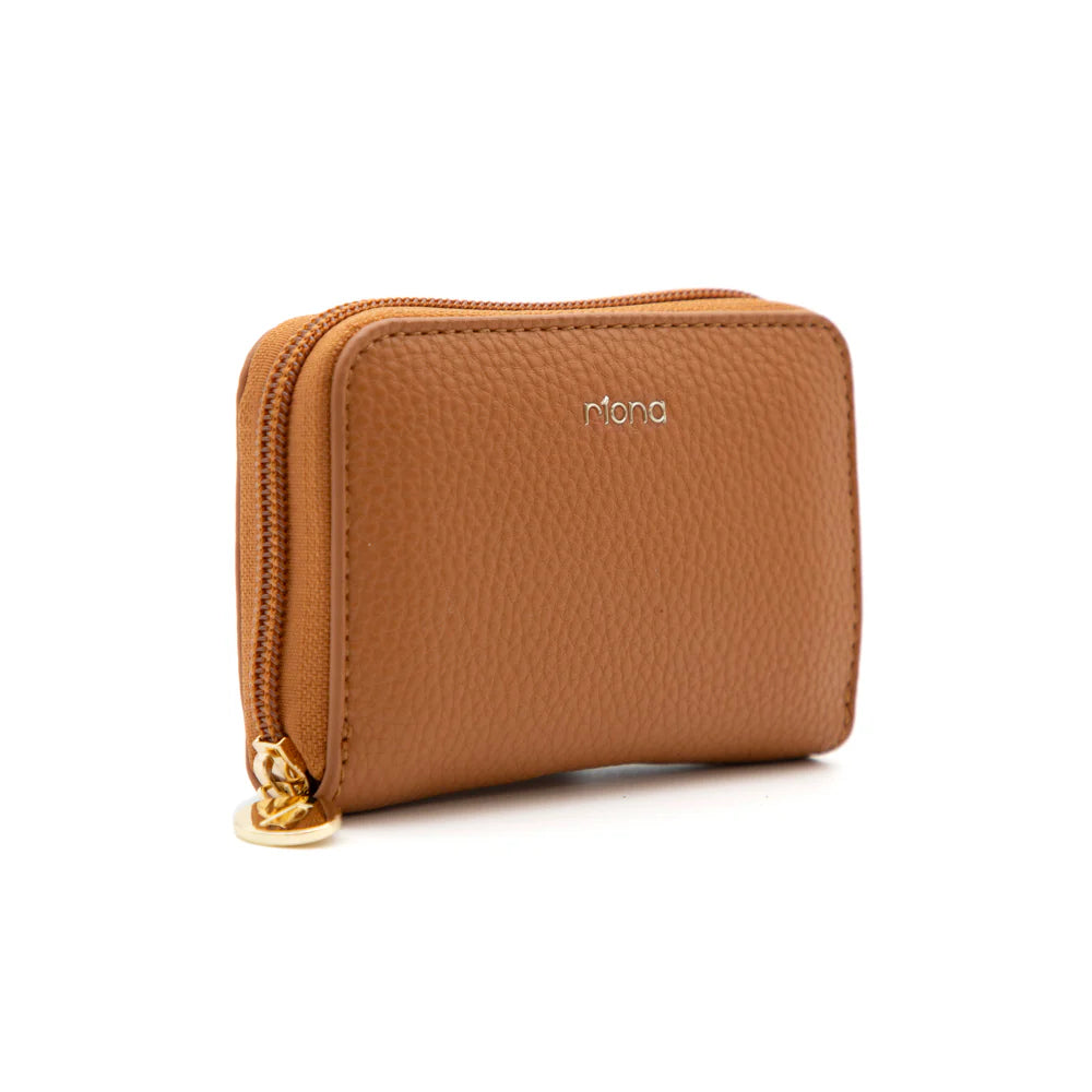 RIONA KETTY PEBBLED RFID SMALL ZIP AROUND WALLET "COGNAC"