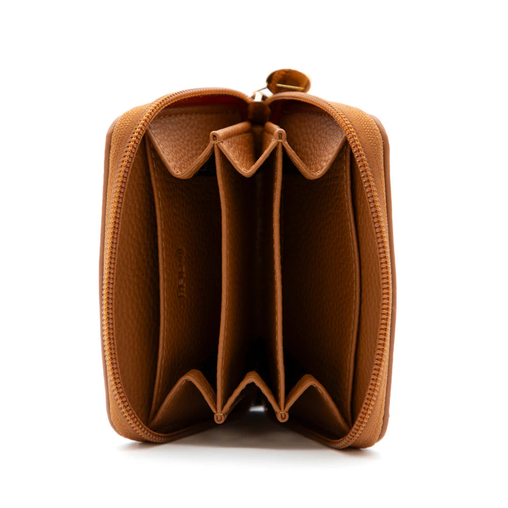 RIONA KETTY PEBBLED RFID SMALL ZIP AROUND WALLET "COGNAC"