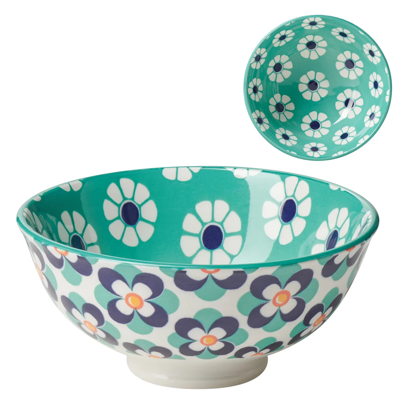 KIRI 56OZ 8"D BOWL - TEAL & BLUE DAISY