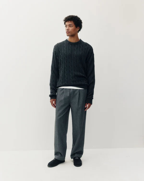 BRAIDED KNIT BOX CREW "VINTAGE BLACK"