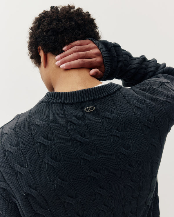 BRAIDED KNIT BOX CREW "VINTAGE BLACK"