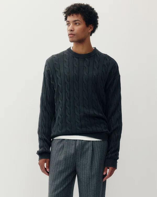 BRAIDED KNIT BOX CREW "VINTAGE BLACK"