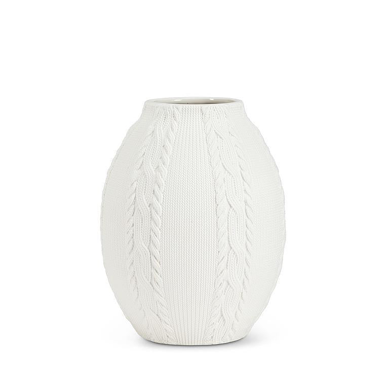 CURVY KNIT & CABLE VASE - MATTE WHITE 6''H