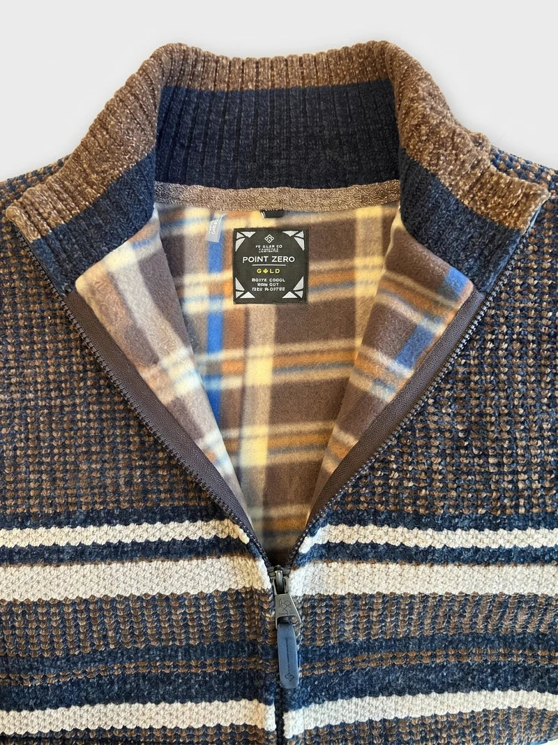 KNUD - FULL-ZIP MOCK-COLLAR BONDED CHENILLE SWEATER "NAVY/BARK"
