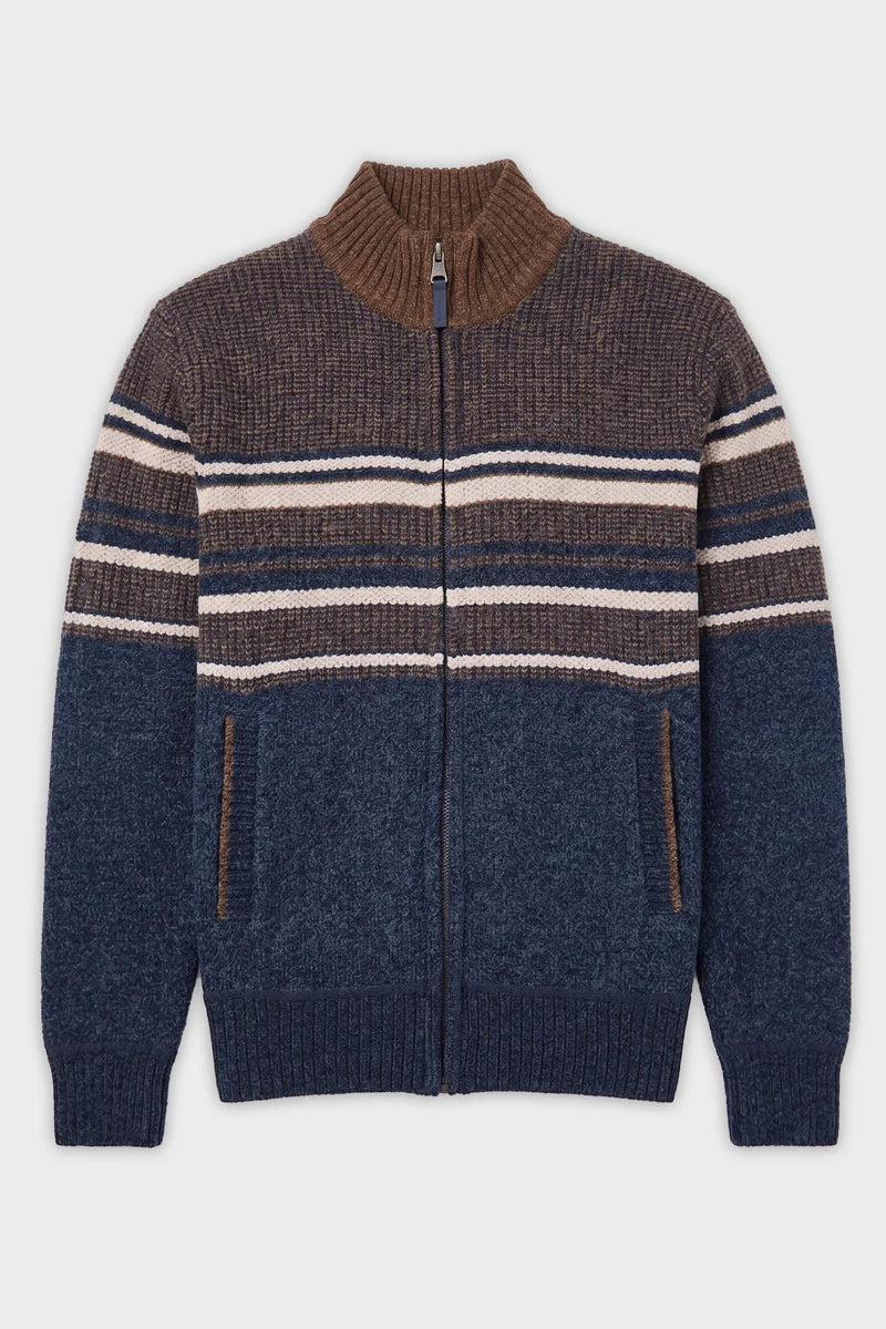KNUD - FULL-ZIP MOCK-COLLAR BONDED CHENILLE SWEATER "NAVY/BARK"