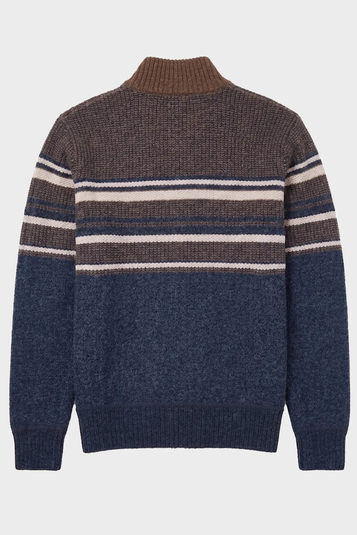 KNUD - FULL-ZIP MOCK-COLLAR BONDED CHENILLE SWEATER "NAVY/BARK"