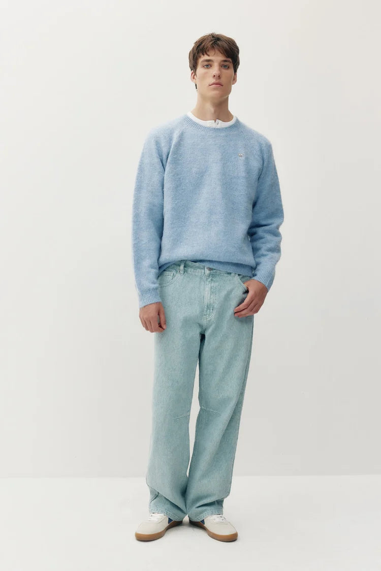 FURRY KNIT CREW SWEATER "BLUE"