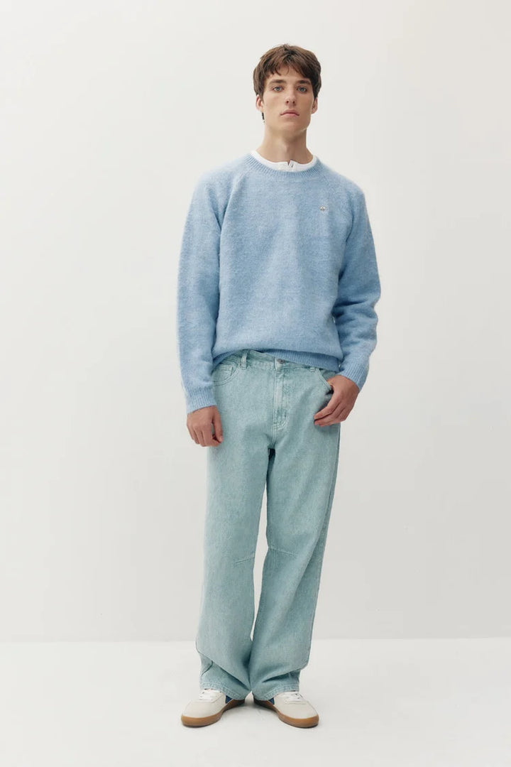 FURRY KNIT CREW SWEATER "BLUE"