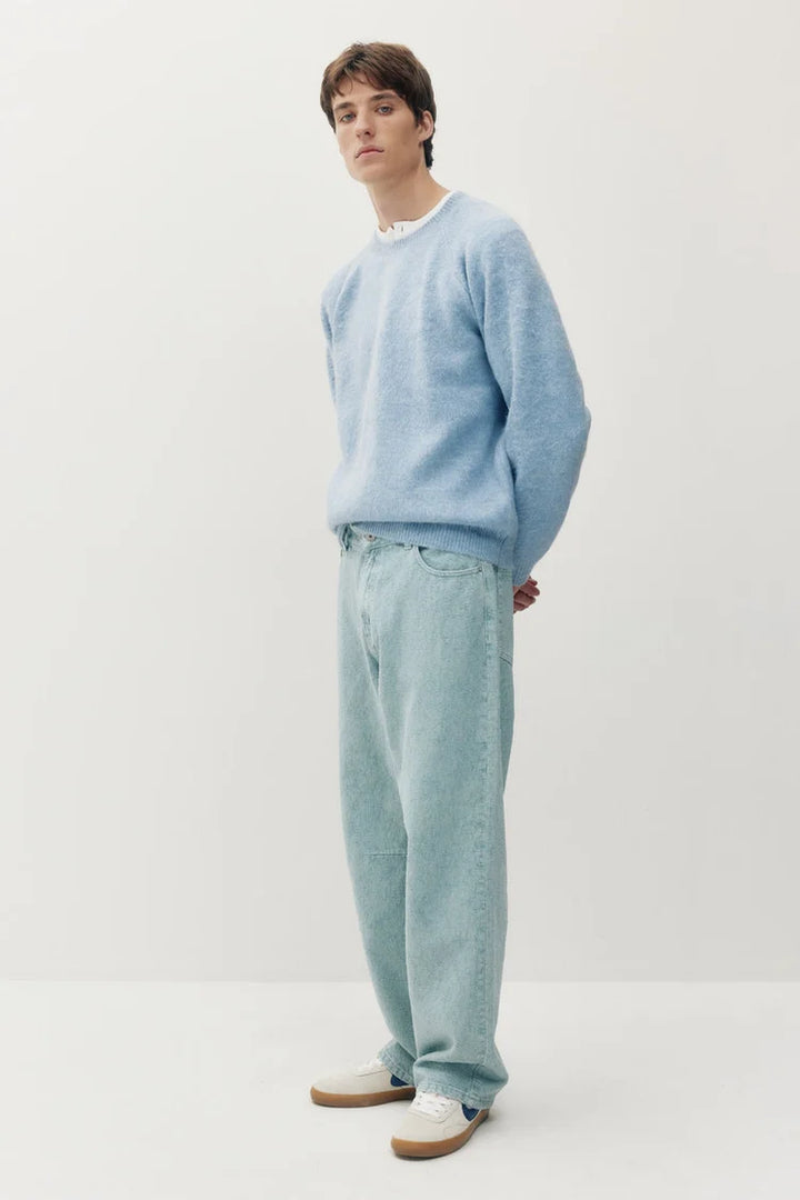 FURRY KNIT CREW SWEATER "BLUE"