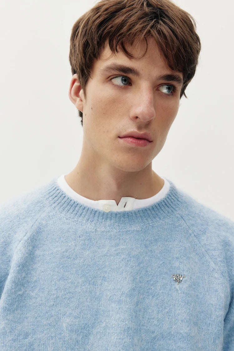 FURRY KNIT CREW SWEATER "BLUE"