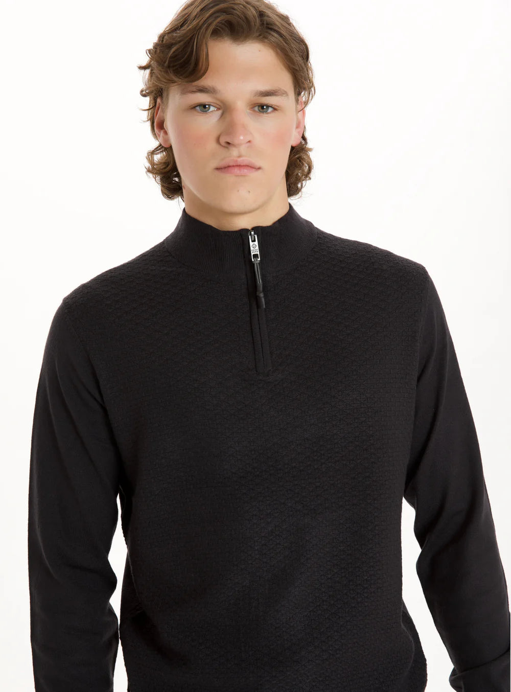 LANDEN CASHMERE-LIKE QUARTER ZIP SWEATER - BLACK