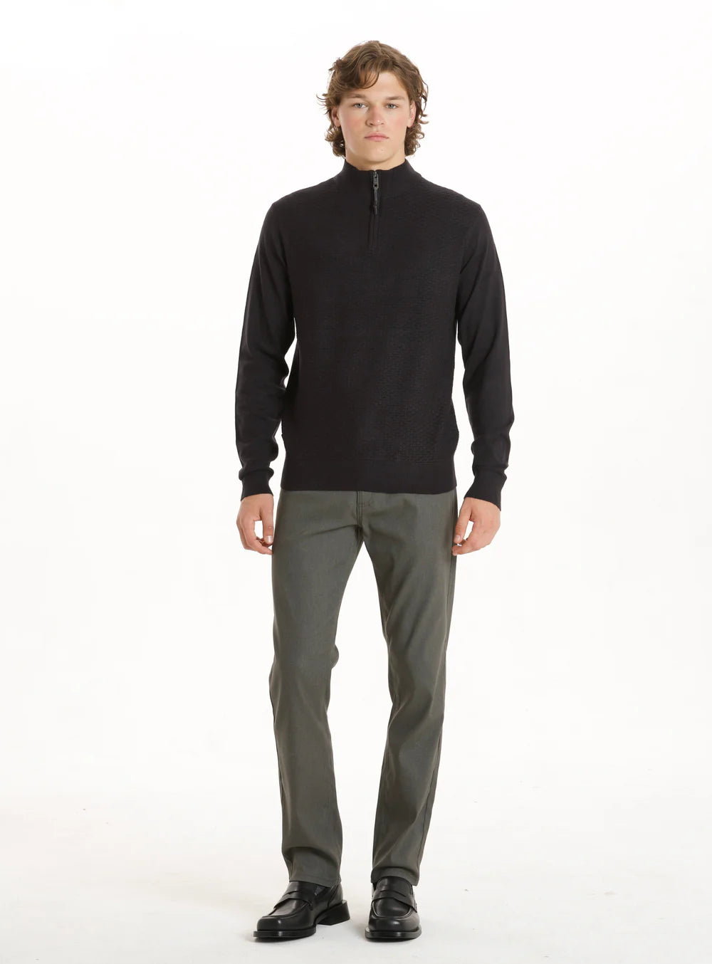 LANDEN CASHMERE-LIKE QUARTER ZIP SWEATER - BLACK