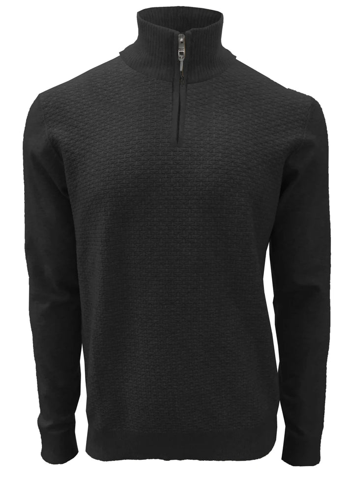 LANDEN CASHMERE-LIKE QUARTER ZIP SWEATER - BLACK