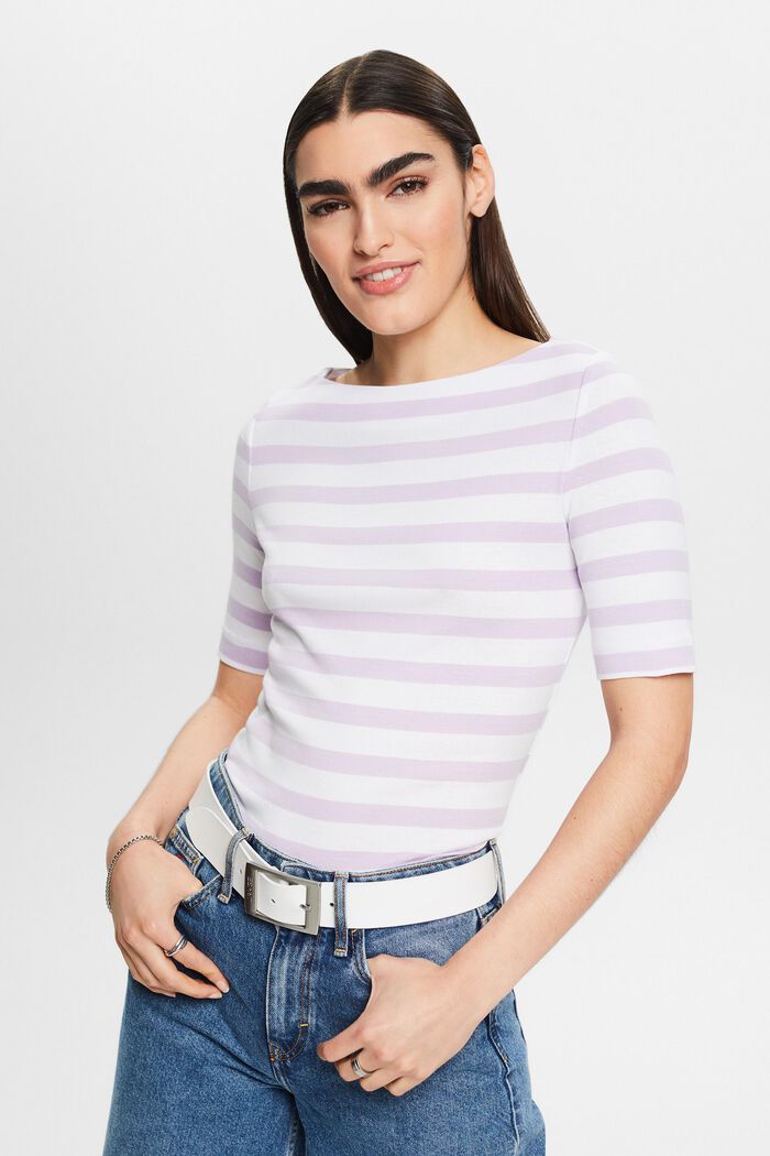 STRIPED FITTED BOATNECK TEE