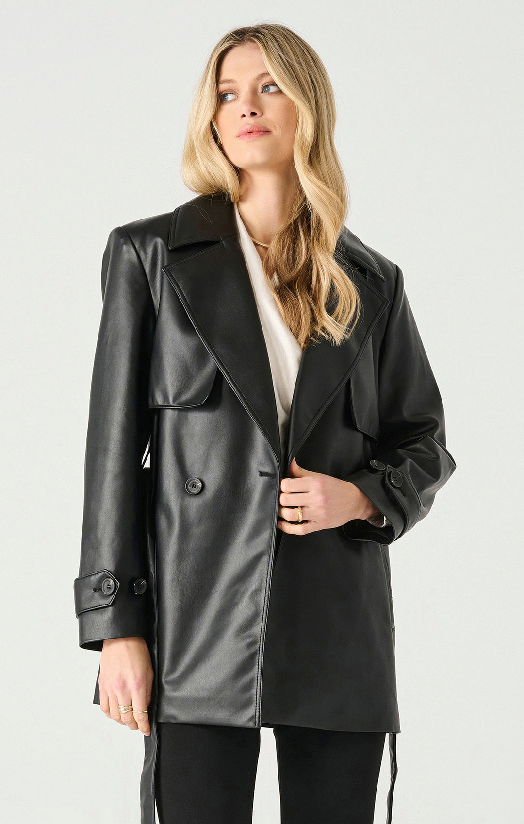 LA FAUX LEATHER TRENCH COAT "BLACK"