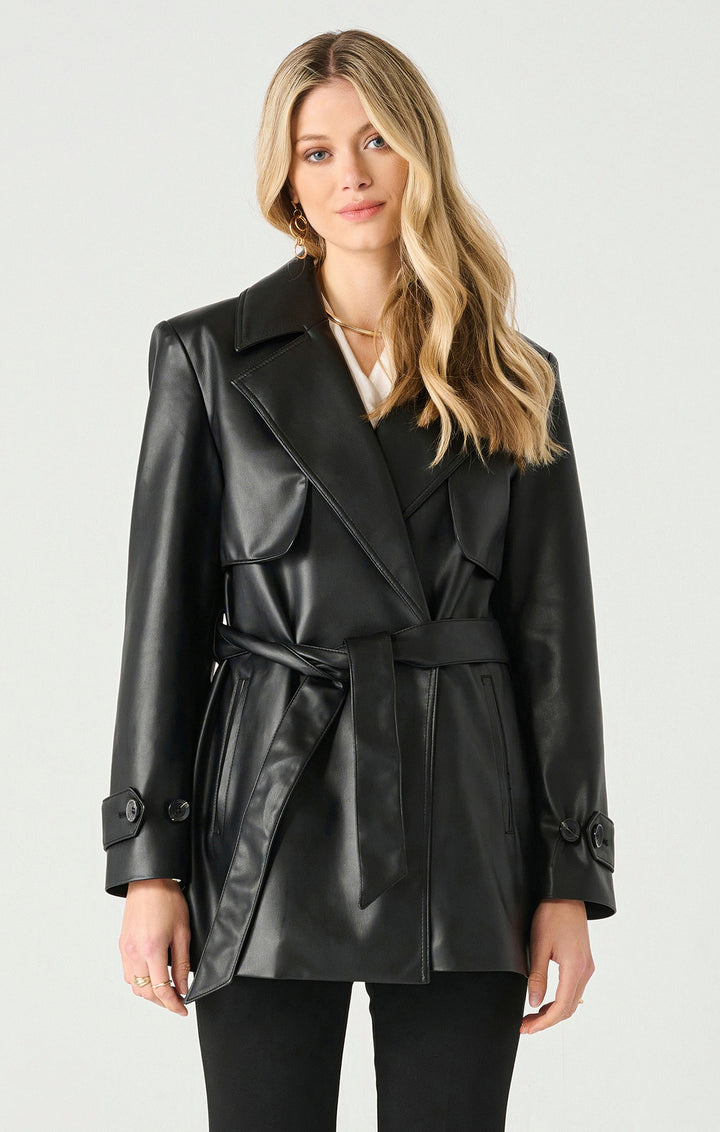 LA FAUX LEATHER TRENCH COAT "BLACK"