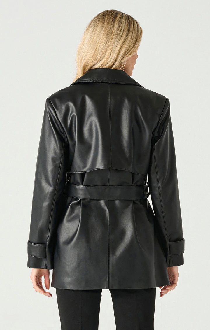 LA FAUX LEATHER TRENCH COAT "BLACK"