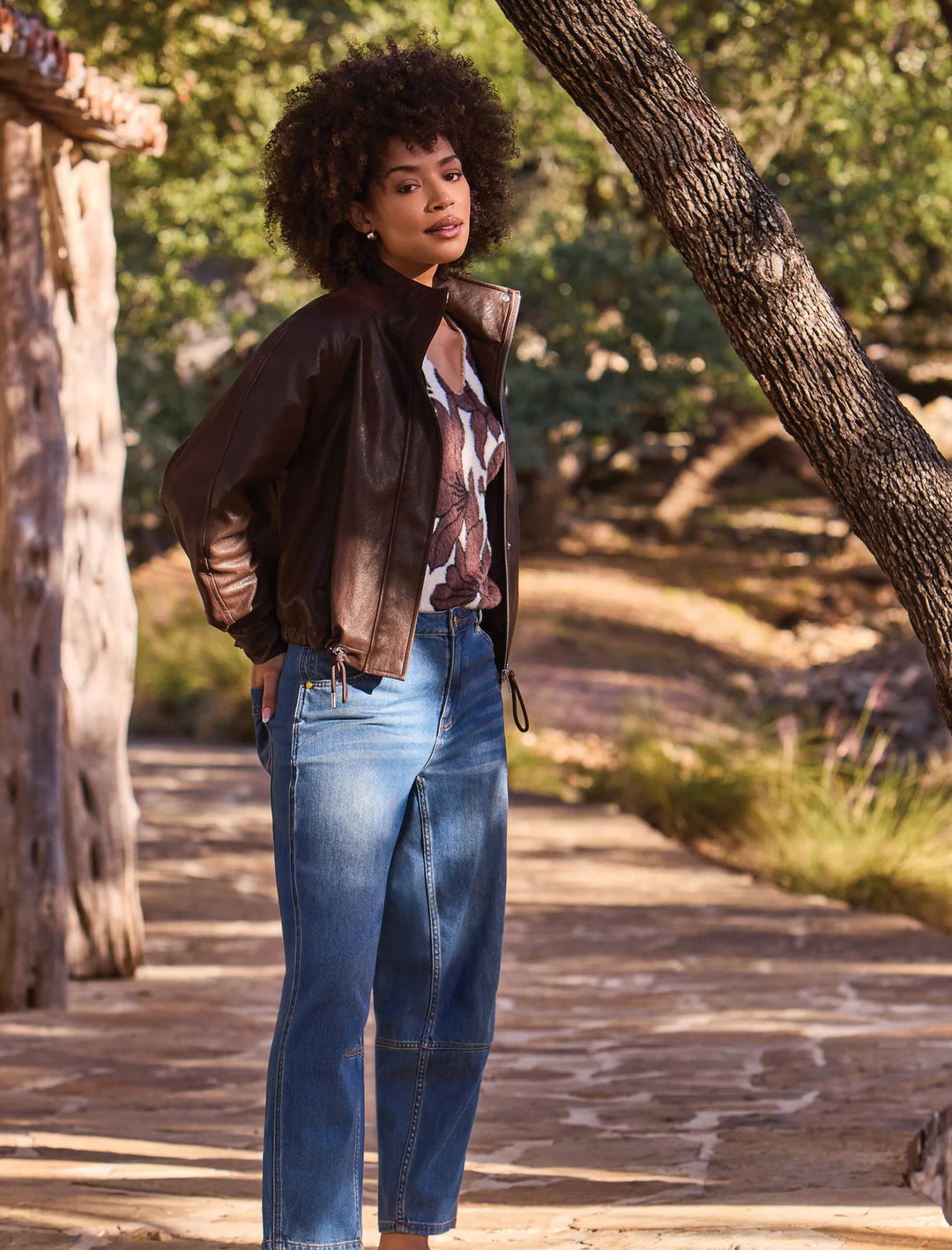 RELAXED MOCK NECK JACKET "SADDLEBROWN"