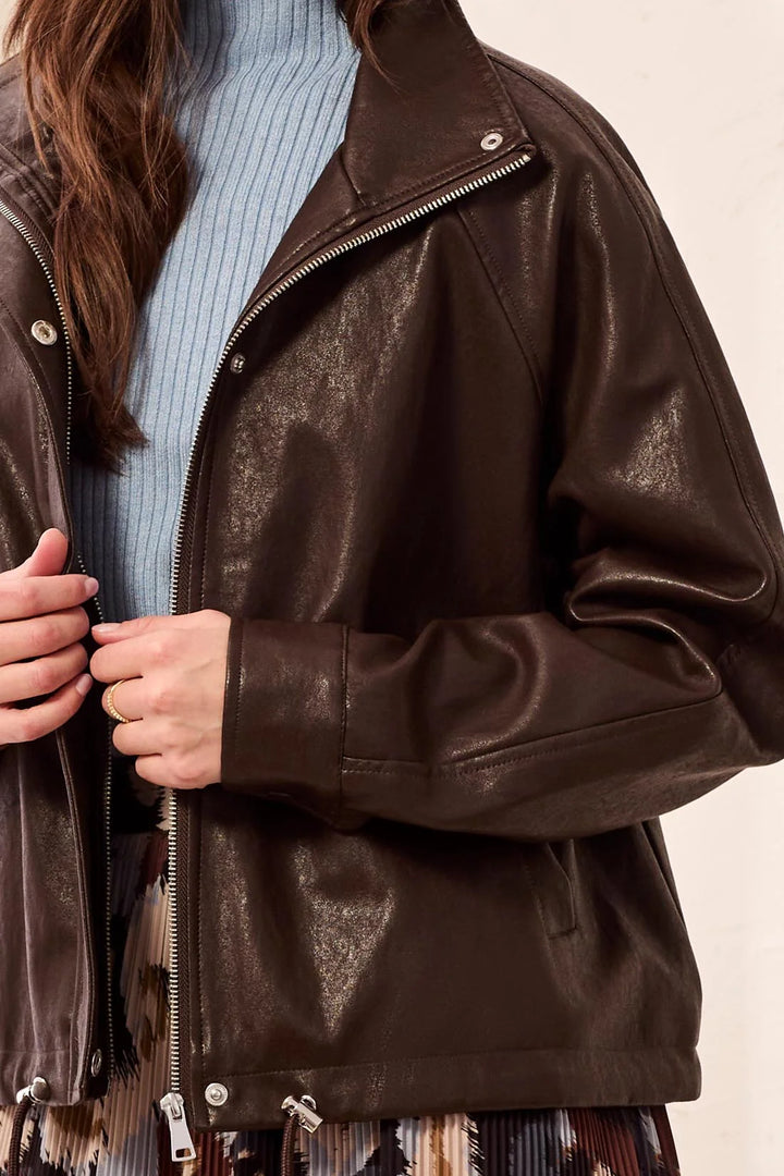 RELAXED MOCK NECK JACKET "SADDLEBROWN"