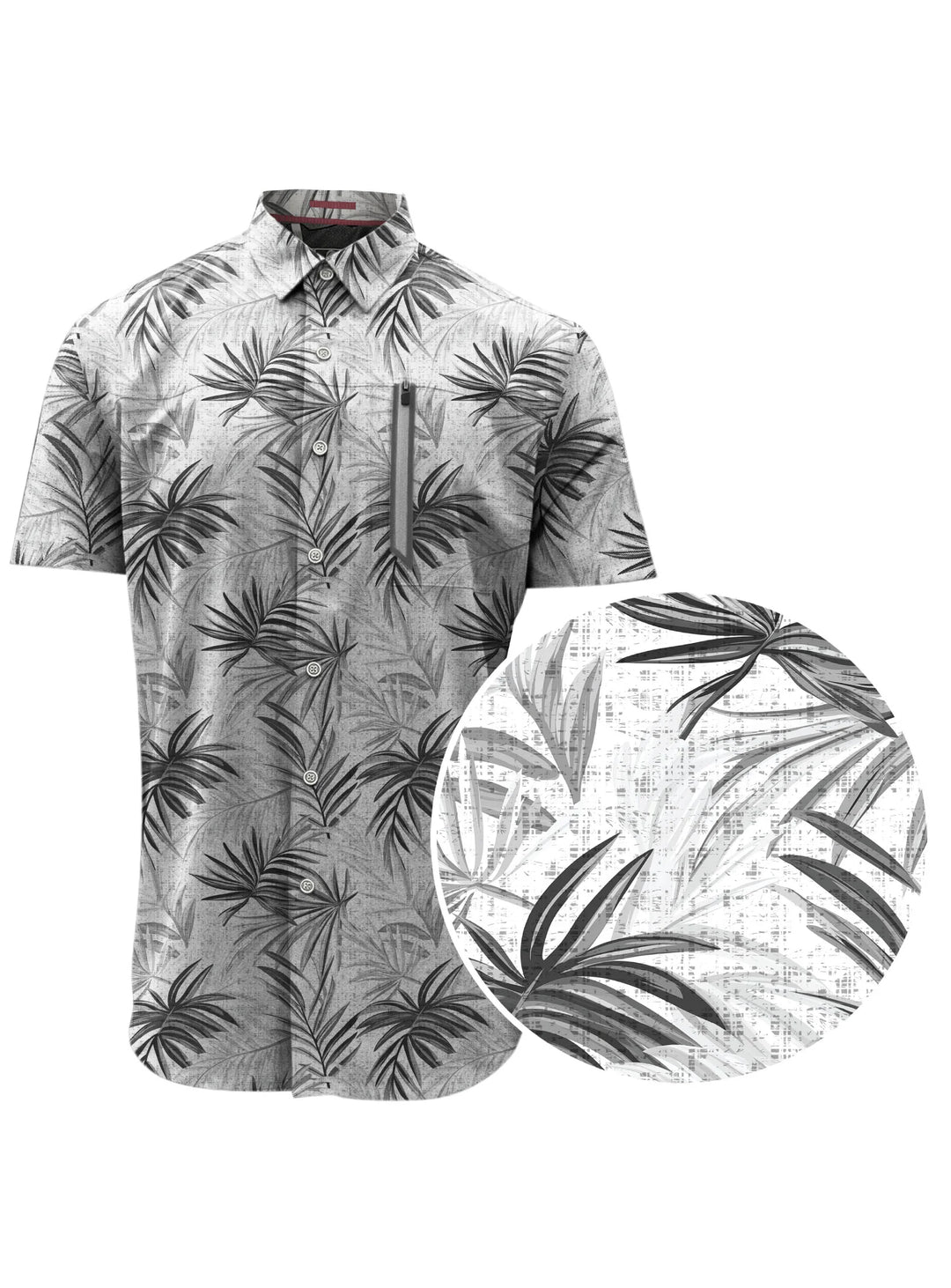 LENG - 4-WAY STRETCH LEAF PRINT SHORT-SLEEVE SHIRT "CHROME"