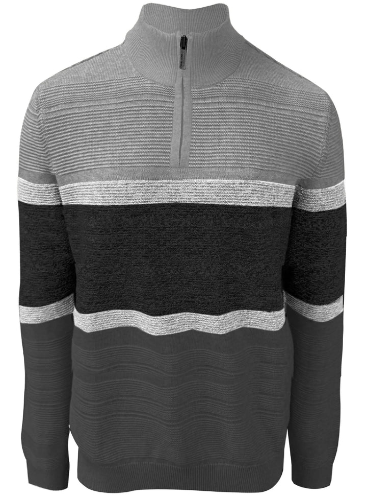 LENNY - RAISED-STRIPE QUARTER-ZIP SWEATER "GREY MIX"