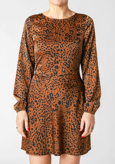 LS BACK KEYHOLE MINI DRESS "LEOPARD"