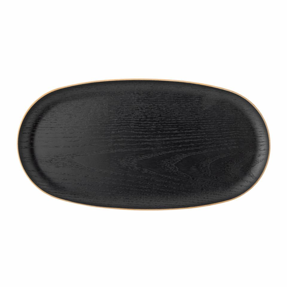 OVAL OAK WOOD SEWRVING TRAY BLACK AND NATURAL 13.3/4X7