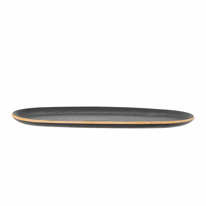 OVAL OAK WOOD SEWRVING TRAY BLACK AND NATURAL 13.3/4X7