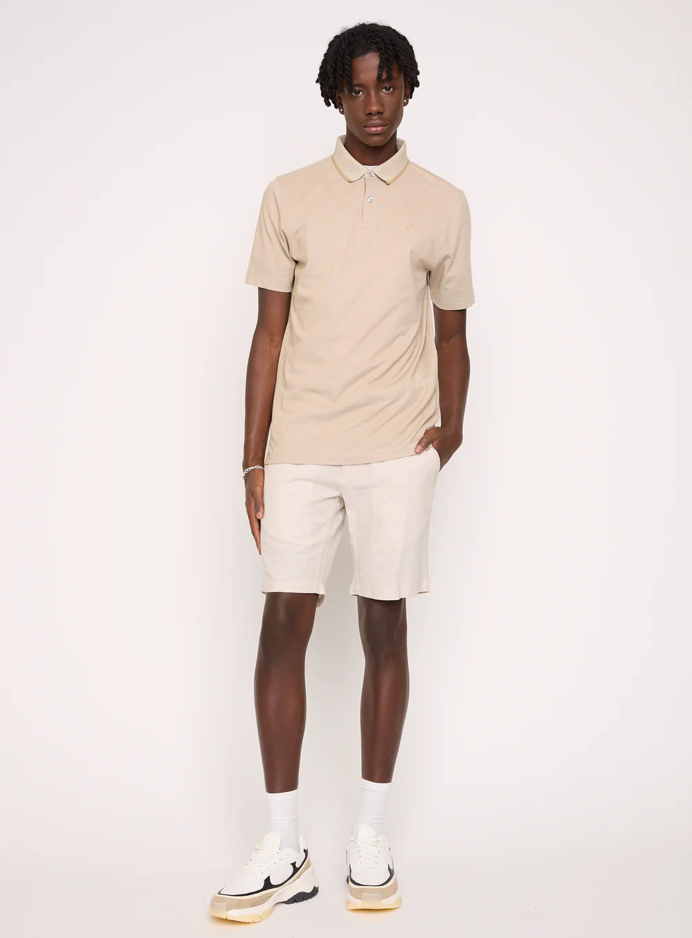 LIAM - LINEN FLAT FRONT SHORTS "NATURAL"