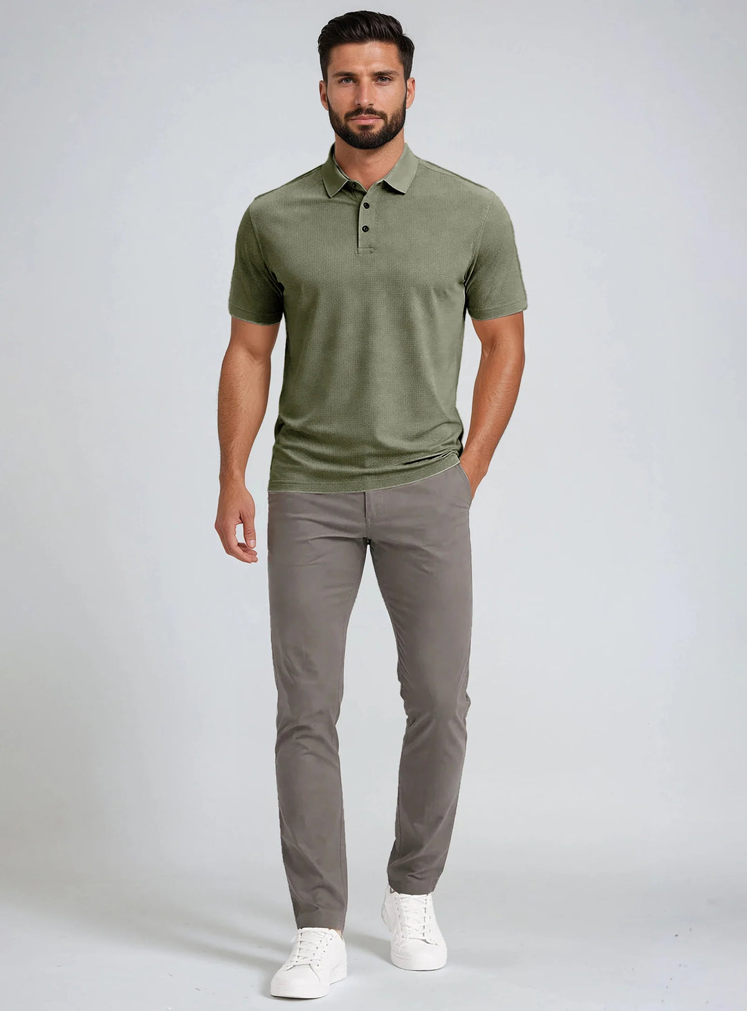 LUCAS - FAST-DRY STRETCH NYLON POLO "LIGHT OLIVE"