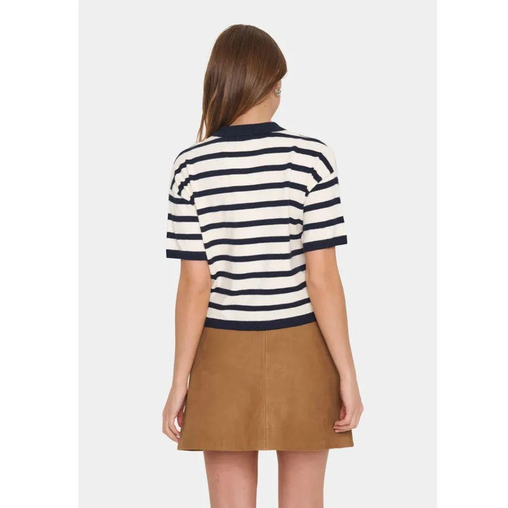 LIKAMSZ STRIPED POLO CARDIGAN - WINTER WHITE / NIGHT