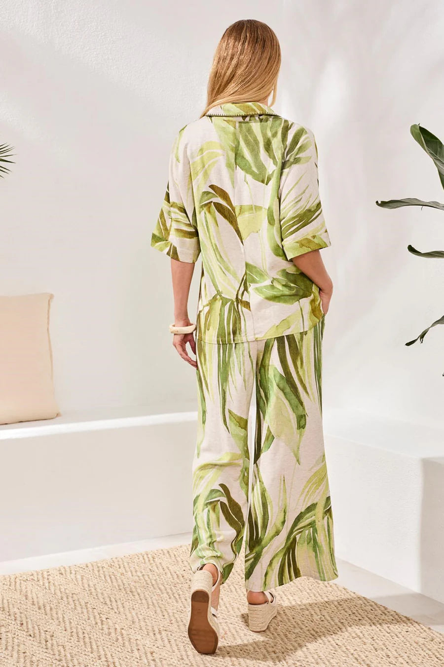 FLOWY LINEN DOLMAN ELBOW SLEEVE BLOUSE "MINTLEAF"